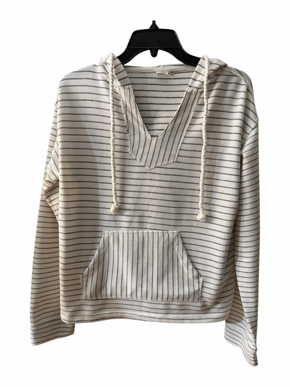 Lagaci Striped Ivory and Black Hooded Pullover Size L